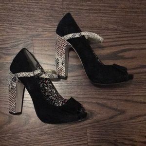 Seychelles Black suede and snakeskin heels